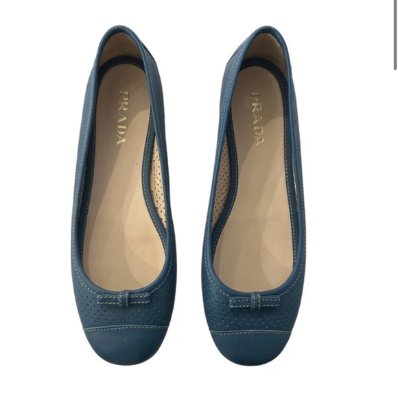 Prada Shoes - Prada Perforated Leather Round Toe Bow Trim Ballet Flat, Size 36